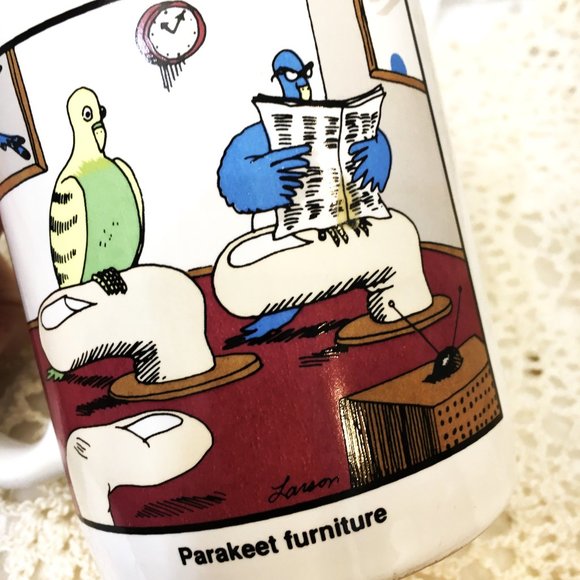 80s Gary Larson The Far Side Comic Mug "Parakeet Furniture" - Picture 4 of 7